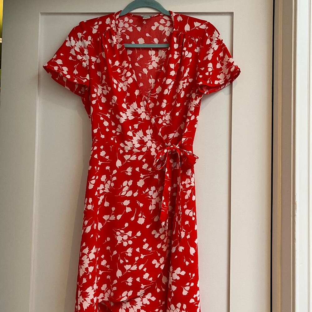 J. Crew Red and White Floral Wrap Dress